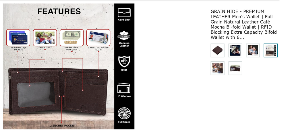 Men's Wallet | Full Grain Natural Leather Café Mocha Bi-fold Wallet- Brown