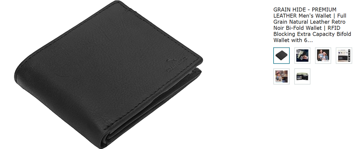 Men's Wallet | Full Grain Natural Leather Retro Noir Bi-Fold Wallet - Black