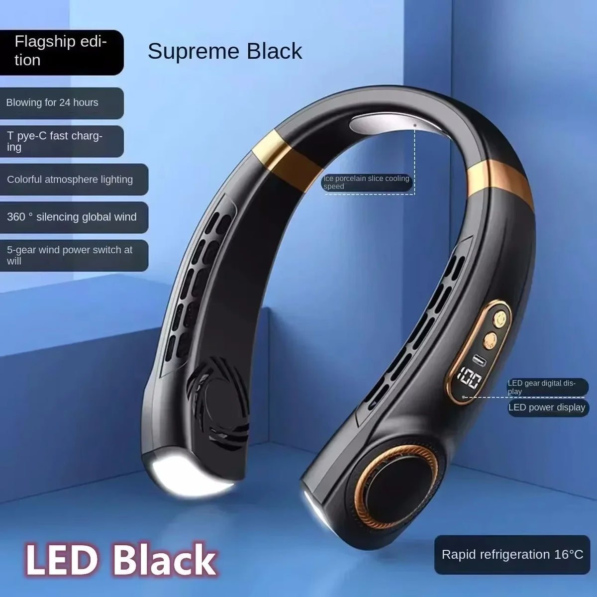 MyHeadcool 8000mAh USB Hanging Neck Fan Portable Bladeless Mini Rechargeable Mute LED Digital Display Electric Air Cooler Handheld