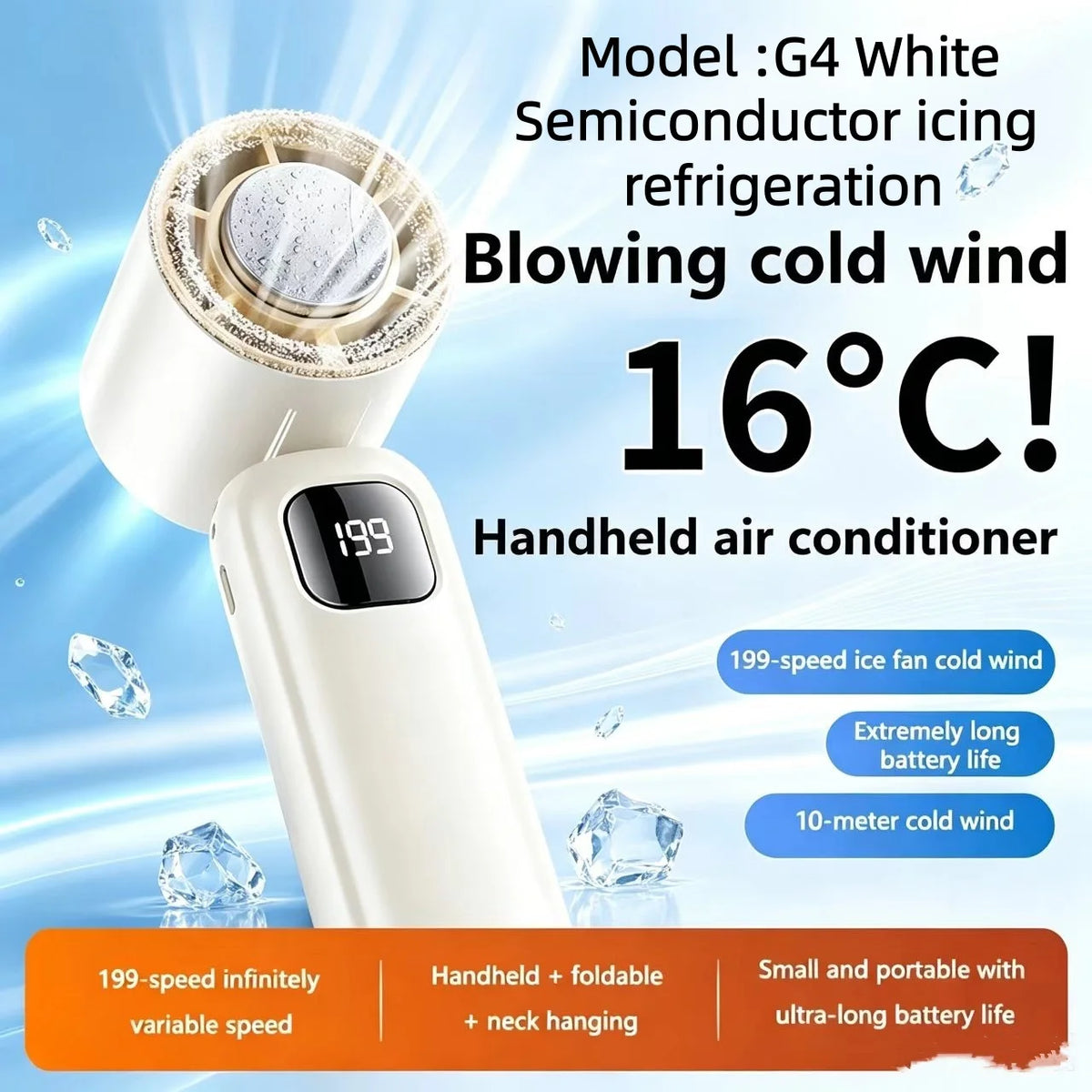 MyHeadcool 8000mAh USB Hanging Neck Fan Portable Bladeless Mini Rechargeable Mute LED Digital Display Electric Air Cooler Handheld